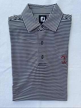 EUC FootJoy Men’s Navy & White Striped Polo Harbour Town Golf Links